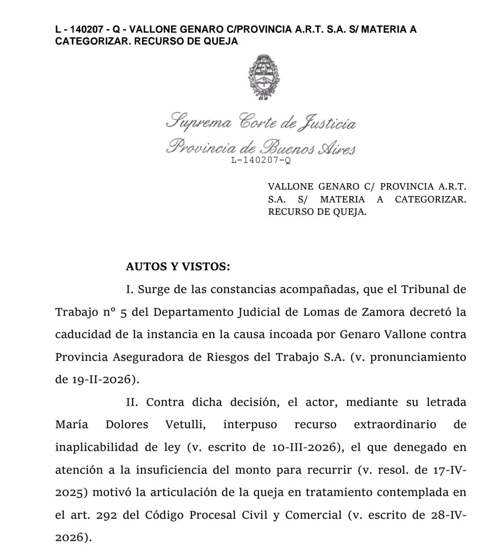 E_Procesal's tweet photo. RECURSOS EXTRAORDINARIOS Y FALLOS QUE NO APARECEN

La Suprema Corte de Justicia de la Provincia de Buenos Aires íntima a la abogada que interpuso un recurso extraordinario a que remita copias de los precedentes citados en su escrito (y que la Corte no pudo localizar) indicando su fuente de consulta, o en su defecto, brinde información precisa que posibilite acceder a tales 
documentos, ello, bajo apercibimiento de adoptar las sanciones que allí se mencionan
La resolución se descarga desde acá 
👇
https://t.co/98IabdaUKL