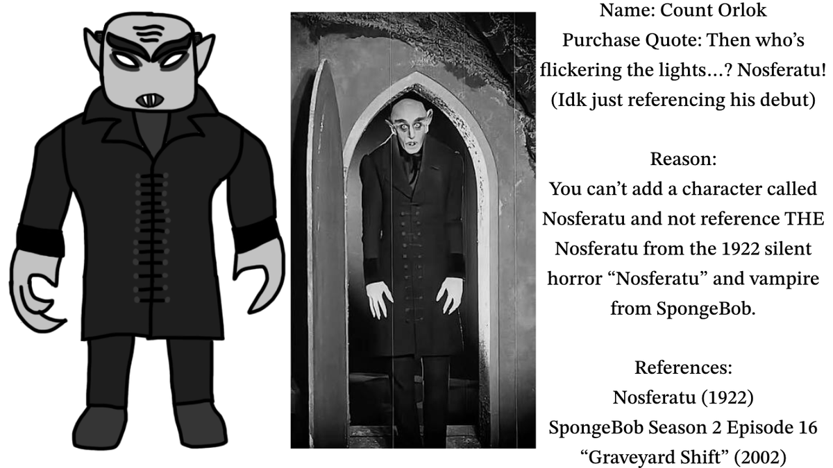 CKP1706Official's tweet photo. @isaac3523 Please add a Nosferatu (Count Orlok) Nosferatu skin, IT WOULDN’T MAKE SENSE WITHOUT SINCE THEY ARE BOTH NOSFERATU, PLUS ITS THE ICONIC SPONGEBOB CHARACTER (totally).

#forsakenTombstone https://t.co/wDn27ztXzP