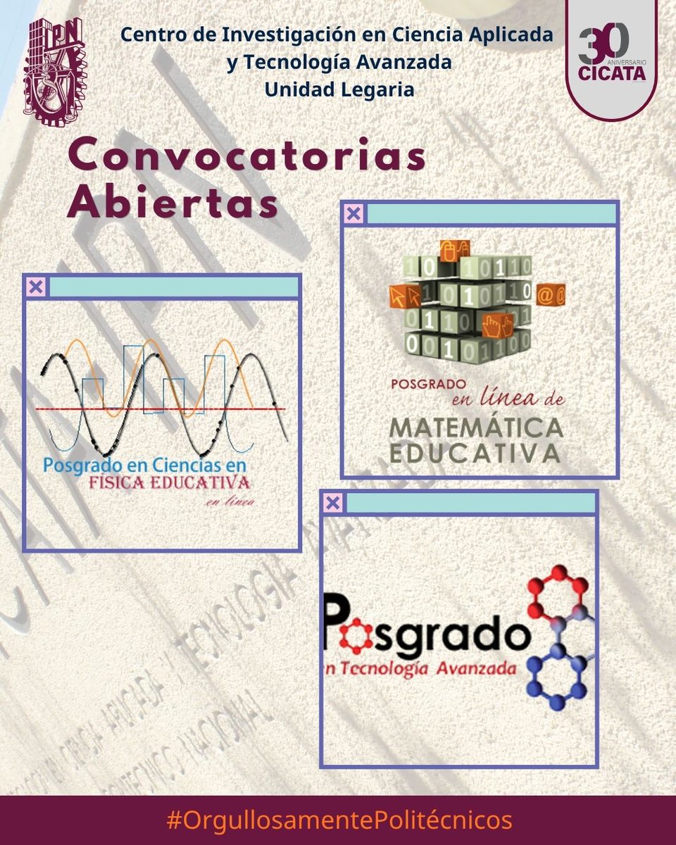 CICATA_leg_IPN's tweet photo. Los invitamos a conocer la oferta educativa del CICATA Unidad Legaria, ahora pueden consultar nuestras convocatorias abiertas de Posgrados en: https://t.co/KxbSZhKU4F

#OrgullosamentePolitécnicos https://t.co/rgQATrX6OL