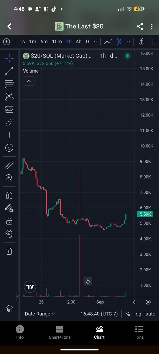 LastTwenty20's tweet photo. not going to pretend this chart means anything. it went up a little. it'll probably go down again. that's not financial advice, that's just monday. 
#stillhere #thelast20 #sol #memecoin https://t.co/MKsRNpkVMw