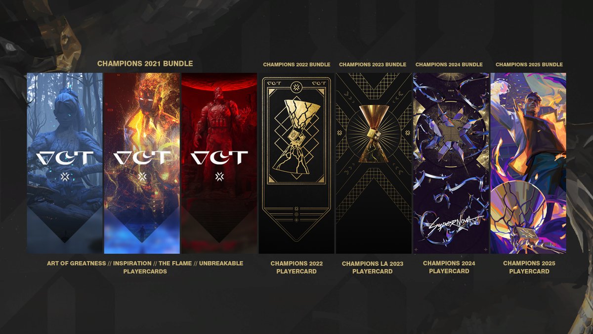 VALORANTLeaksEN's tweet photo. All Champions Bundles' Playercards // #VALORANT https://t.co/garGJJStD4
