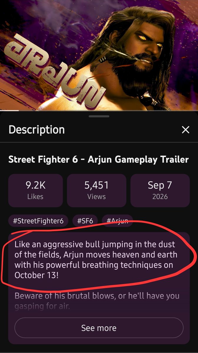 Yo_Tobimoto's tweet photo. Capcom's YouTube description for Arjun is the very first line of RRR's famous Desi Naach/Naatu song! Holy https://t.co/WtztikkchQ