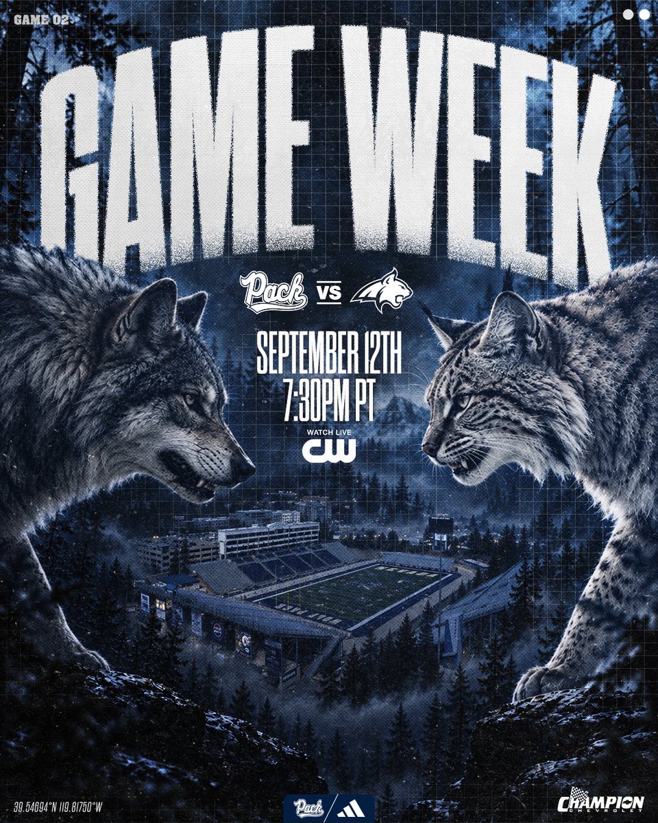 NevadaFootball's tweet photo. G A M E  W E E K 

🏟 Mackay Stadium
🕧 7:30 pm PT
📺 @TheCW_Sports 

#BattleBorn https://t.co/qXlPB6rZed