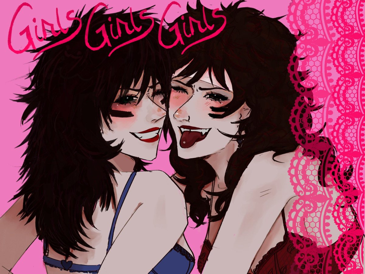 notpocci's tweet photo. Fem Nikki Sixx and Tommy Lee!!! 
Los dibuje muy pocas veces y no me convence mucho como se ven, pero tenia muchas ganas de dibujarlos con mucho rosa!! 💗 https://t.co/UvoQp8RZIa