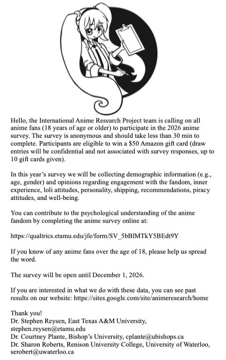 anime_survey's tweet photo. 2026 Anime Survey is now open (30 min or less). It’ll be open until December 1, 2026. Please participate at:
https://t.co/k6fbnW0Fzl https://t.co/Z7hUCdGNO3
