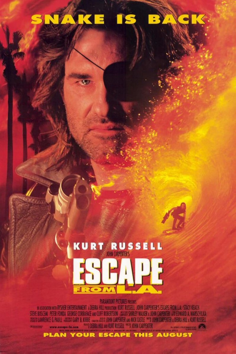 GRCinemaTicket's tweet photo. Escape From L.A (1996) Themes of rebellion, anarchy, freedom of speech and the threat of corruption run through many of Carpenter’s works and it’s all here under cartoonish CGI!!! https://t.co/XvwuLoKlyr