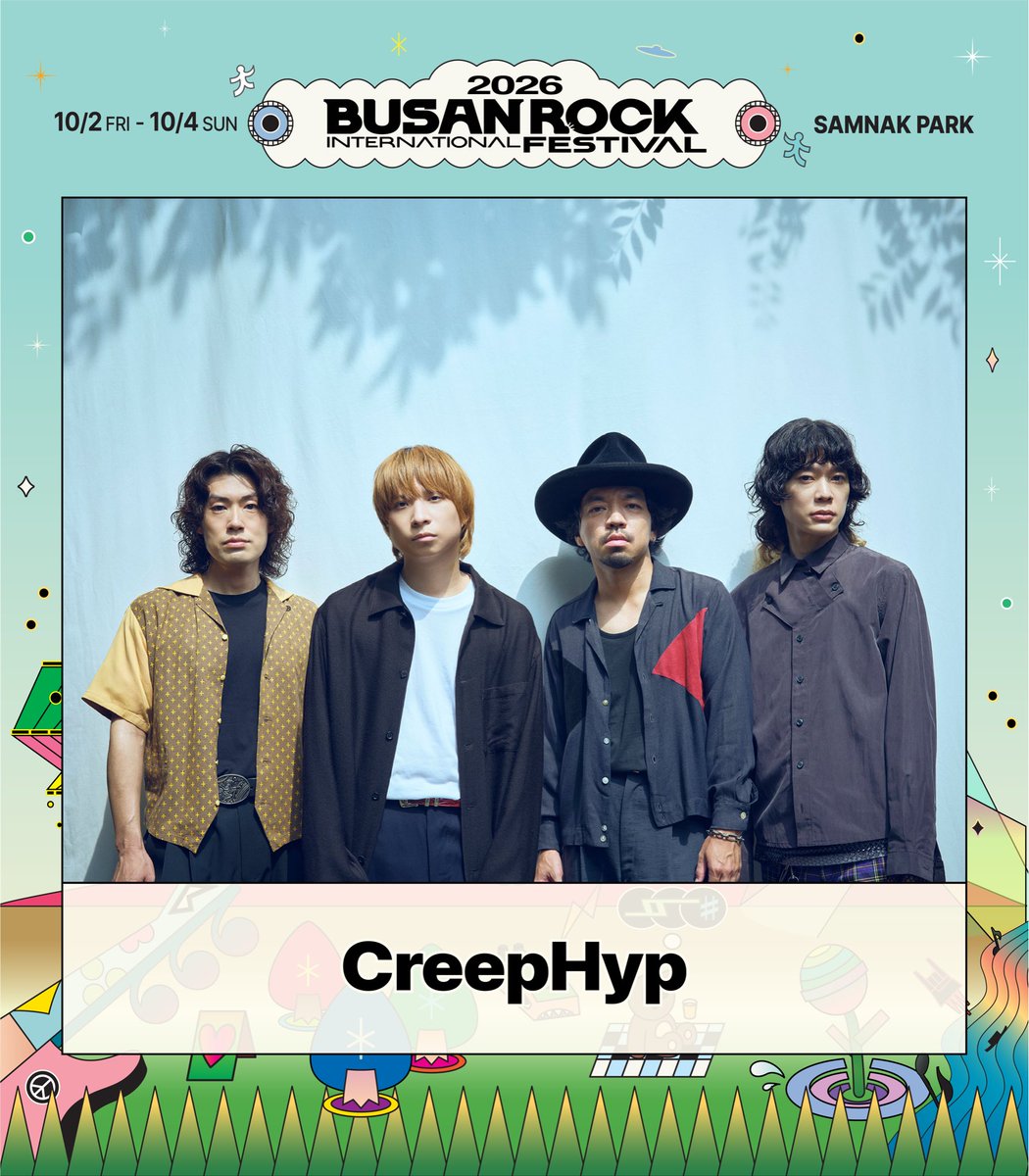 busan_rock's tweet photo. | 마음속 가장 솔직한 감정을 노래하는 순간, CreepHyp |

CreepHyp는 2001년 결성되어 2009년 현재의 멤버 구성으로 활동을 이어오고 있는 일본 록 밴드입니다. 섬세하면서도 현실적인 가사와 독창적인 음악 세계로 사랑받아 왔으며, 2012년 메이저 데뷔 이후 일본을 대표하는 록 밴드로 자리매김했습니다.

두 차례의 일본무도관 단독 공연을 성공적으로 개최했으며, 2024년에는 15주년 기념 공연 <2024년 11월 16일>을 성황리에 마쳤습니다. 이어 정규 7집을 발매하고, 2025년에는 역대 최대 규모의 전국 투어를 개최하며 변함없는 존재감을 이어가고 있습니다.

깊은 공감을 이끌어내는 가사와 폭발적인 라이브, CreepHyp가 전하는 진심을 2026 부산국제록페스티벌에서 직접 느껴보세요!

■ 2026 부산국제록페스티벌
- 일시 : 2026. 10. 2.(금) ~ 10. 4.(일), 3일간
- 장소 : 삼락생태공원

| CreepHyp : A Moment That Sings the Most Honest Feelings Within |

Formed in 2001 and active with its current lineup since 2009, CreepHyp is one of Japan's most distinctive rock bands, known for its emotionally honest lyrics and unique sound. Following its major-label debut in 2012, the band has established itself as one of Japan's leading rock acts.

The band has successfully headlined two solo concerts at Nippon Budokan, celebrated the 15th anniversary of its current lineup with the concert <November 16, 2024> in 2024, released its seventh full-length album, and embarked on its largest nationwide tour to date in 2025.

Experience the heartfelt lyrics and explosive live performance of CreepHyp at the 2026 Busan International Rock Festival!

■ 2026 Busan International Rock Festival
- Date: Oct. 2 (Fri) - Oct. 4 (Sun), 2026 (3 days)
- Venue : Samnak Ecological Park

#CreepHyp #クリープハイプ #크리프하이프
#🥀 #🎸