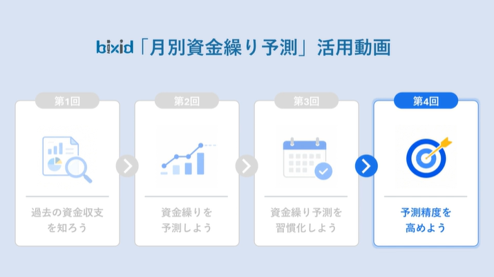 bixid_yk's tweet photo. 【Let's study bixid 🤖】

経営支援クラウド「#bixid（#ビサイド）」の
#資金繰り 機能の活用動画です✨

第4回：予測精度を高めよう↗️

動画はこちら👇
https://t.co/lxPKBqqYYC

#bixidchannel https://t.co/5MvL59Ogul