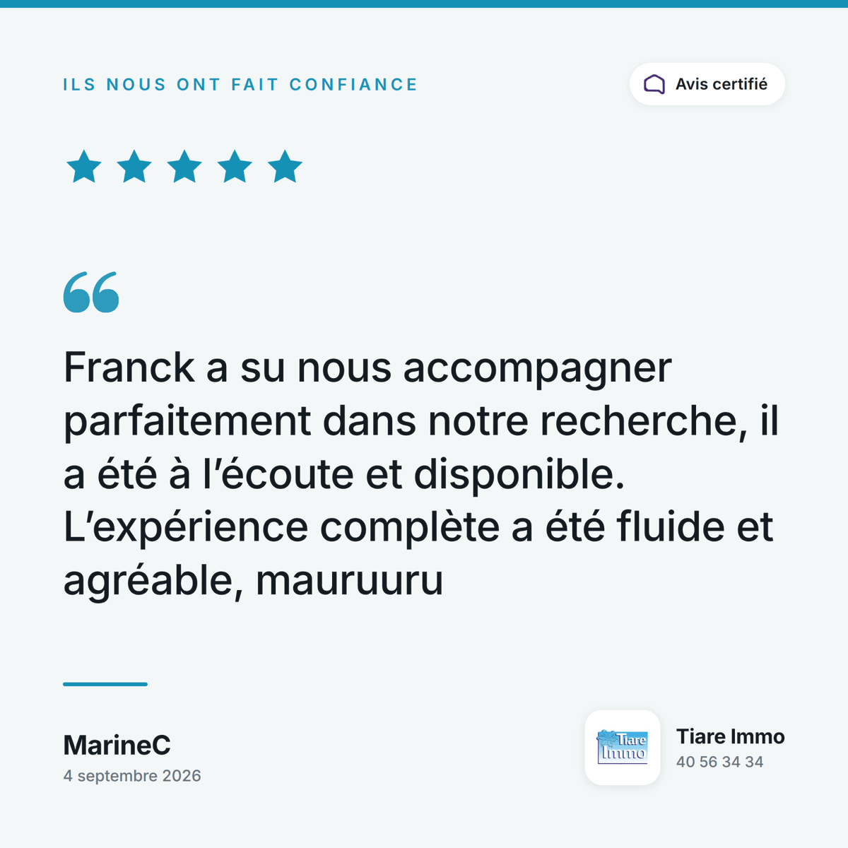 ImmoTiare's tweet photo. ⭐ Merci à nos clients pour leur confiance ! ⬇ https://t.co/VtalyjF4y6