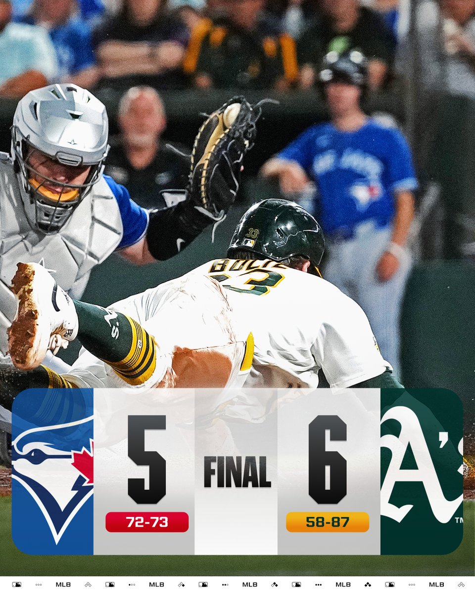 MLB's tweet photo. The A's steal 5 bases and win the series opener on a walk-off! https://t.co/4AJPbzLFmm