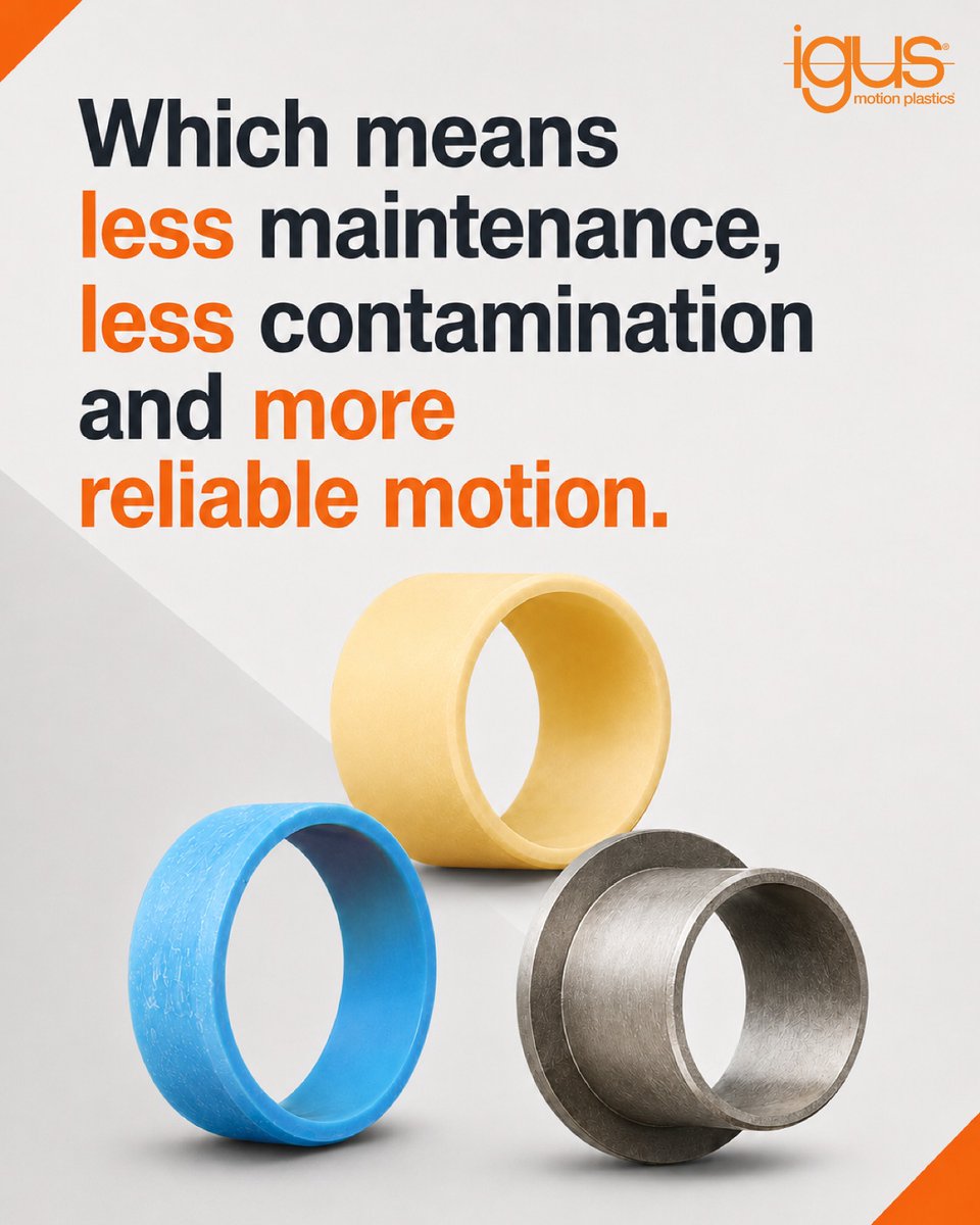 IgusIndia's tweet photo. The answer lies in the material itself.

igus bearings are manufactured using high-performance tribo-polymers with solid lubricants embedded directly into the material. 

#igus #Bearings #MotionPlastics #TriboPolymers #EngineeringInnovation #MaintenanceFree #IndustrialAutomation https://t.co/JSNEee3iPD