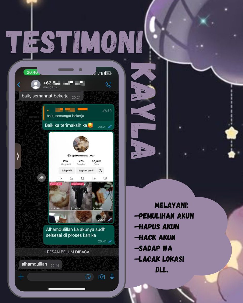 wondurg's tweet photo. ASA PEMULIHAN AKUN/DELETE AKUN, BERGARANSI RESMI GUYSS

KENDALA
🫯PULIHKAN CHT WA LAMA
🫯JASA SADAP WA/IG
🫯LUPA PASWORD &amp; LUPA DATA2
🫯JASA HAPUS AKUN ALL SOSMED
🫯JASA PULIHKAN AKUN ALL GAME
🫯GOGGLE ,GMAIL,IG,TWITER, FB,TIKTOK,DLL #zonauang  

Fast respon WA di bio ya https://t.co/rhC8yHFLR4