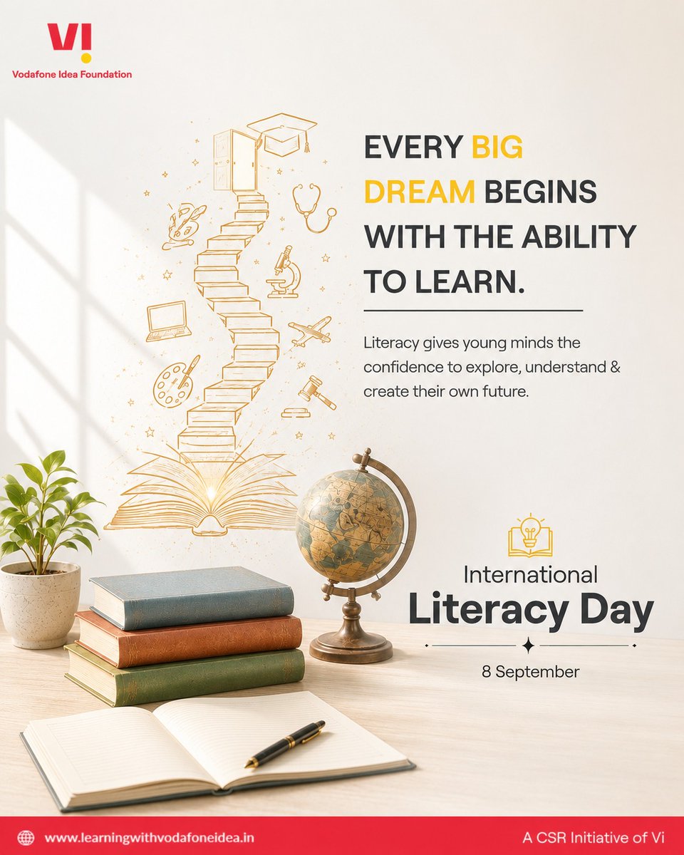 LearningwithVF's tweet photo. 📚 Literacy empowers minds, builds confidence, and opens doors to endless possibilities.

International Literacy Day reminds us that literacy is the foundation of knowledge, confidence, and opportunities. 

#InternationalLiteracyDay #LiteracyForAll #LearningWithVodafoneIdea https://t.co/c5eMOjJraY