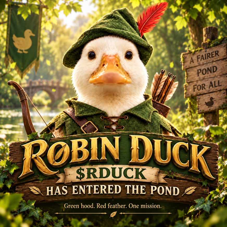 ROBINDUCKsol's tweet photo. ROBIN DUCK has entered the pond.
Green hood. Red feather. One mission: redistribute the bread.
$RDUCK is here.

#RDUCK #SOL #PumpFun https://t.co/iTfqWJyoQW
