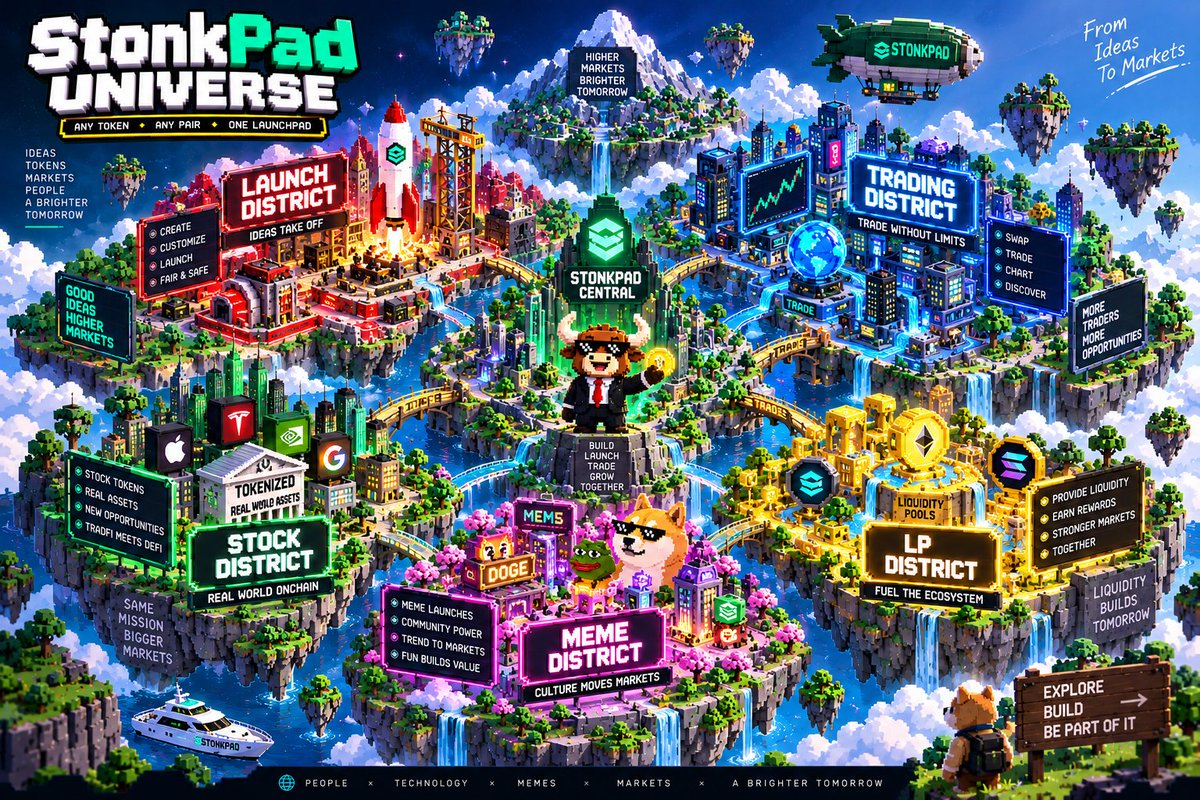 stonkpadlaunch's tweet photo. Welcome to the StonkPad Universe.
🚀 Launch District — where ideas take off
📊 Trading District — where markets come alive
🏦 Stock District — real-world assets meet onchain
🐸 Meme District — culture becomes markets
💧 LP District — liquidity powers everything
#StonkPad #STNKPAD https://t.co/jcDFELG7Ik