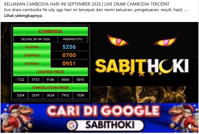 SabitHoki's tweet photo. Result Cambodia Pools Hari Ini, 08 September 2026       
Prize 1 : 5256
Prize 2 : 0700
Prize 3 : 0951
#sabithoki #resultcambodia #keluarancambodia #angkakamboja #resultkamboja #livekamboja #livecambodia #situsresmi #situsamanah https://t.co/pXqDwq0Wpx