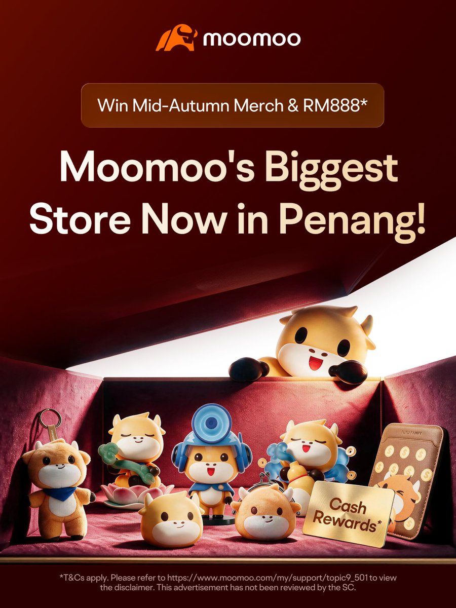 ZLTay1's tweet photo. 🏮 Penang lang, heads up! Moomoo MY's largest physical store is opening in Penang! 🎉 Share the Mid-Autumn lantern event &amp; win exclusive Penang-limited merch! Redeem from 1 Oct. Search “Happy Mid-Autumn Festival” on moomoo App &amp; claim up to RM888* gifts! 📲 #moomooPenang #Penang https://t.co/acITtZFua6