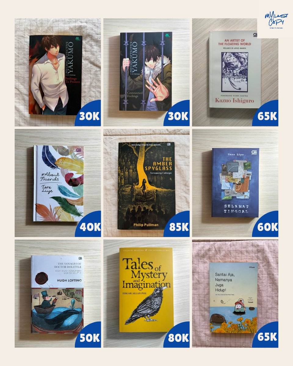 Mylastcopy's tweet photo. WTS Preloved English &amp; Indonesia Books
Here are some books that still available! 📚🤩

✨ All books 100% original 
📍 Jakarta Barat 
🍊 https://t.co/Ip2XXEtZ4Y

DM or visit our instagram for more information! Stay tuned!

tags. want to sell wts jual buku novel preloved wtb

#wts https://t.co/rjam3ALqJo