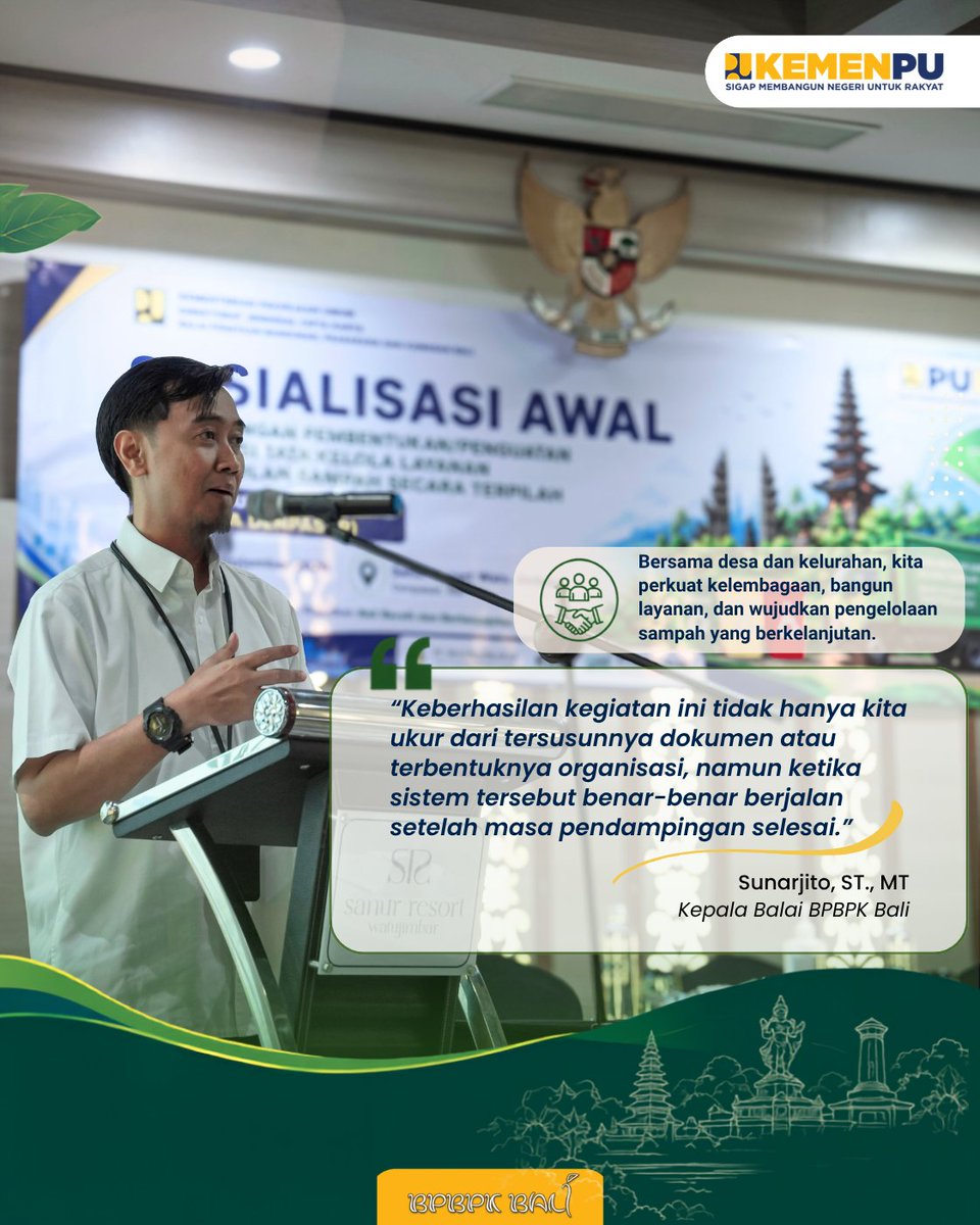 pu_ck_bali's tweet photo. Sosialisasi Awal Penguatan Tata Kelola Sampah Terpilah.
Kegiatan ini bertujuan memperkuat pengelolaan sampah dari hulu melalui penguatan kelembagaan, penyusunan rencana teknis, pemilahan dari sumber, serta layanan pengumpulan sampah secara terpilah. https://t.co/MuAzRE09ss
