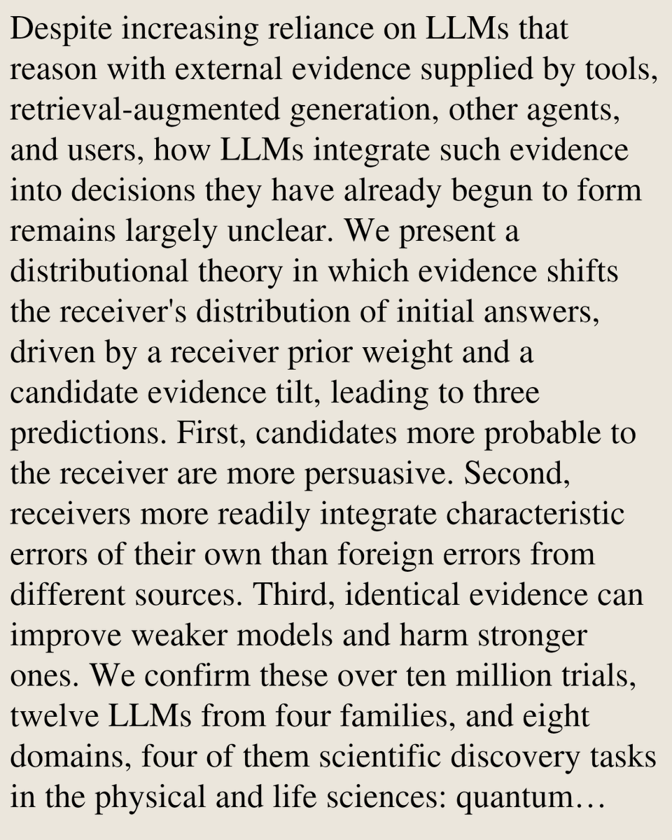 HEI's tweet photo. Evidence Integration in Large Language Models

Sebastien Kawada, Manolis Kellis
https://t.co/wNsvwEuVnQ [𝚌𝚜.𝙲𝙻 𝚌𝚜.𝙰𝙸 𝚌𝚜.𝙻𝙶] https://t.co/UIUSjmEvmx