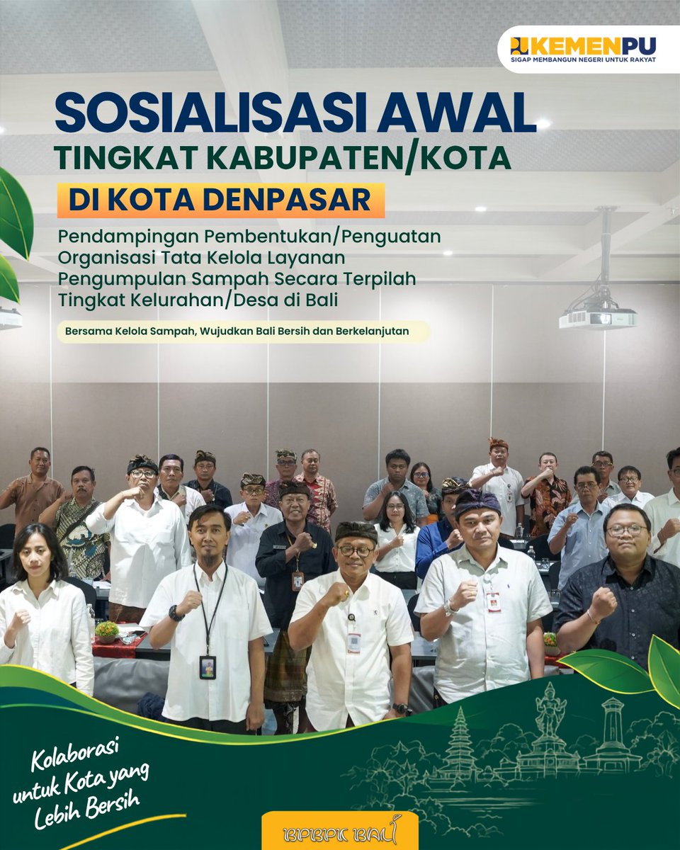 pu_ck_bali's tweet photo. Sosialisasi Awal Penguatan Tata Kelola Sampah Terpilah.
Kegiatan ini bertujuan memperkuat pengelolaan sampah dari hulu melalui penguatan kelembagaan, penyusunan rencana teknis, pemilahan dari sumber, serta layanan pengumpulan sampah secara terpilah. https://t.co/MuAzRE09ss