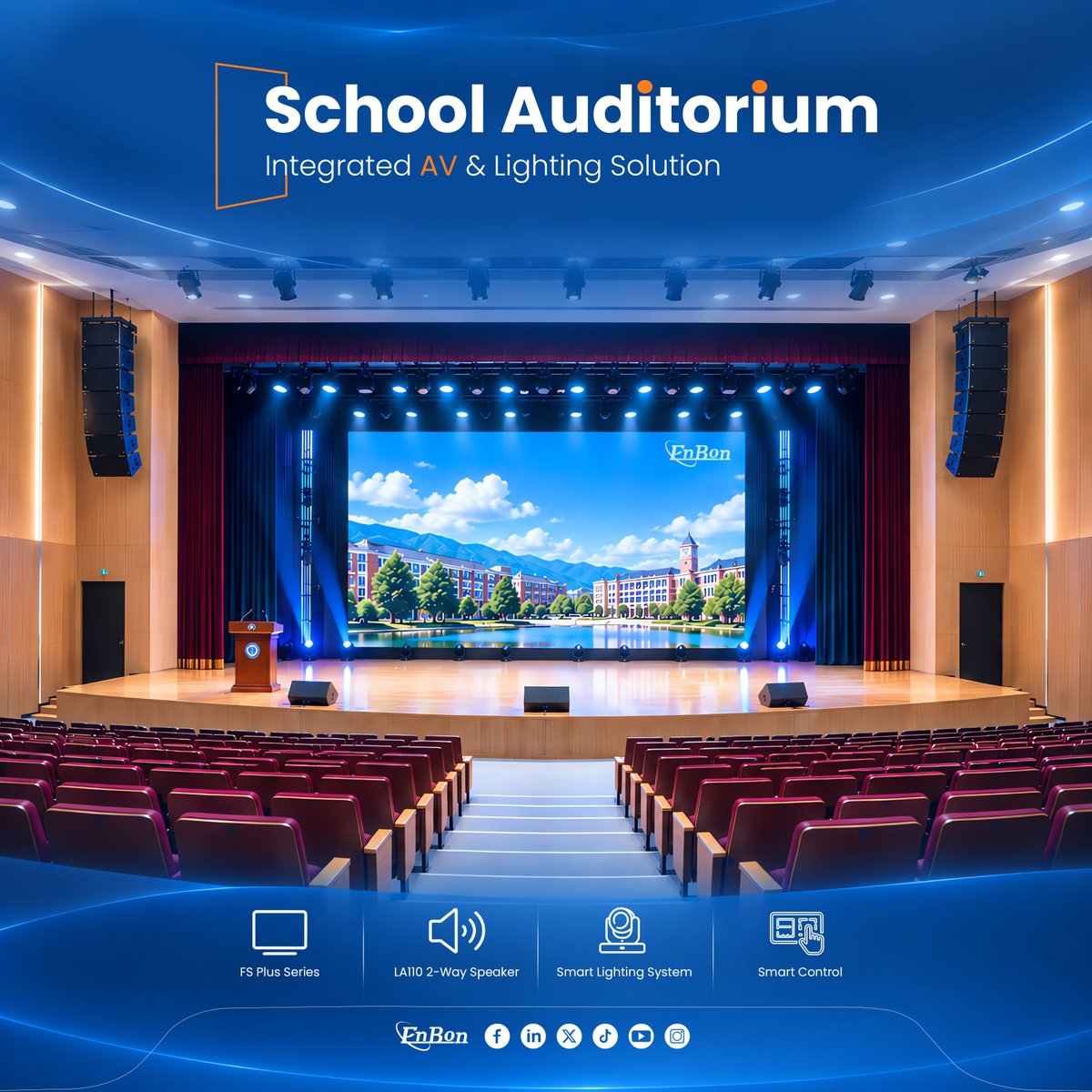 EnbonMexico's tweet photo. Enbon proporciona a los auditorios escolares una solución audiovisual e iluminación integral, que integra sistemas de visualización, audio e iluminación para solucionar los problemas que presentan los equipos tradicionales, como la dispersión y la complejidad de su funcionamiento https://t.co/qzsW4y0lTq