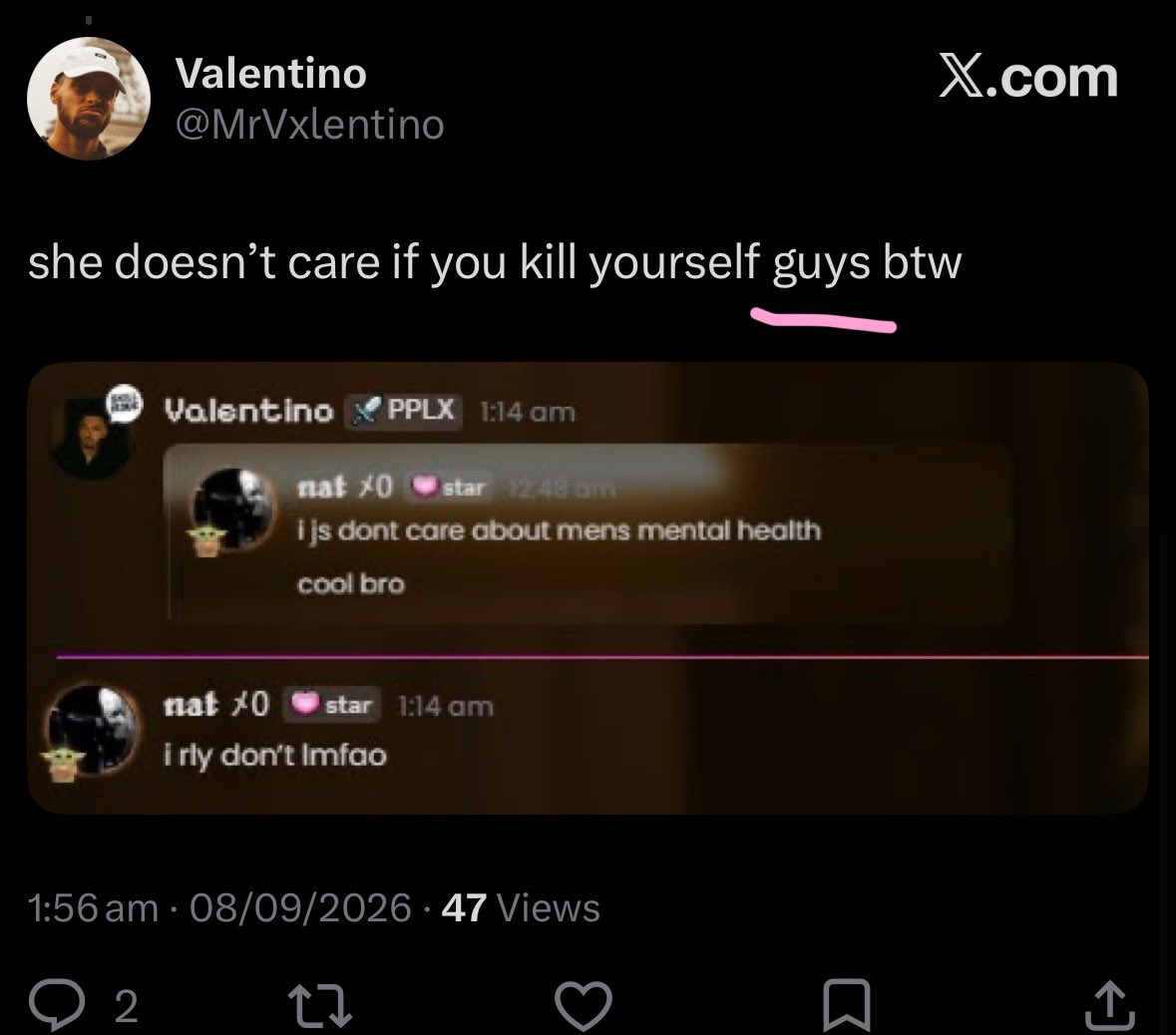 necromaniya's tweet photo. @MrVxlentino @natlfcXO who’d you post this for then you twat 💀 https://t.co/6sIDwPONXE