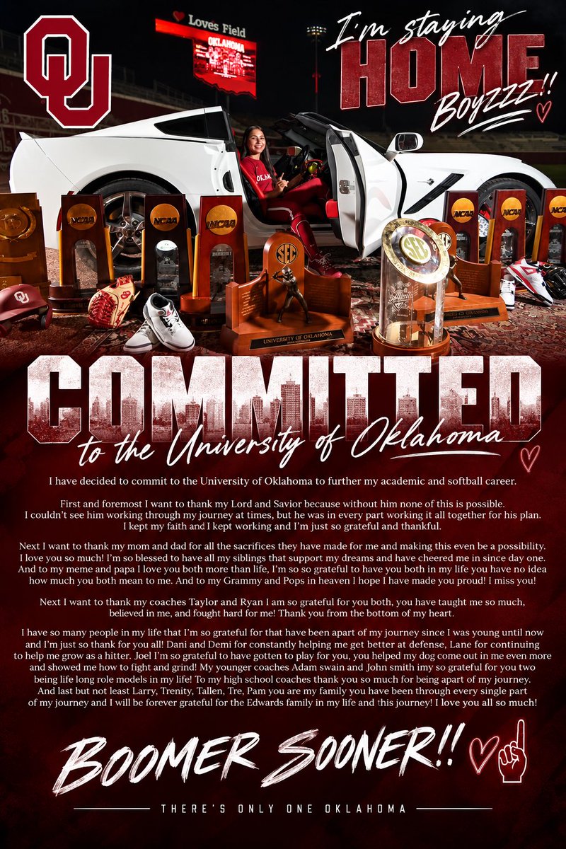 BraylynSaenz's tweet photo. IM STAYING HOME!!!!! ❤️☝🏽
@OU_Softball Thank you so much for this opportunity! @Aces_SoftballKC https://t.co/lpOUPHf7Ol