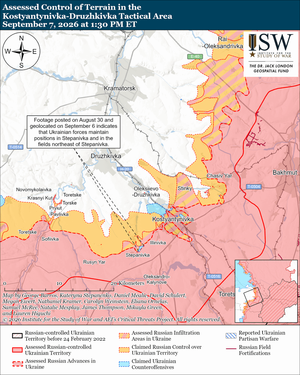 TheStudyofWar's tweet photo. NEW: Negotiations to secure the durable and lasting peace that US President Donald Trump has said he aims for cannot be based on Russian lies. They can only be based on the actual realities of the battlefield and the real trajectory of the war, which does not favor Russia.

More Key Takeaways:

The Ukrainian military demonstrated, and a Kremlin-affiliated milblogger acknowledged, the falsity of one of Russian President Vladimir Putin's more outrageous claims of fictitious Russian gains in Donetsk Oblast.

The pervasive culture of lying within the Russian armed forces paradoxically both damages Russian forces' ability to fight effectively and supports exaggerated Kremlin claims that Putin weaponizes to enhance Russia's negotiation position.

Negotiations to secure the durable and lasting peace that US President Donald Trump has said he aims for cannot be based on Russian lies. They can only be based on the actual realities of the battlefield and the real trajectory of the war, which does not favor Russia.

Ukrainian forces recently advanced in the Slovyansk direction and the Kostyantynivka-Druzhkivka tactical area.

Russia launched 92 drones against Ukraine overnight. Ukrainian forces continued their long-range strike campaign against Russian military assets and oil infrastructure on the night of September 6 to 7.