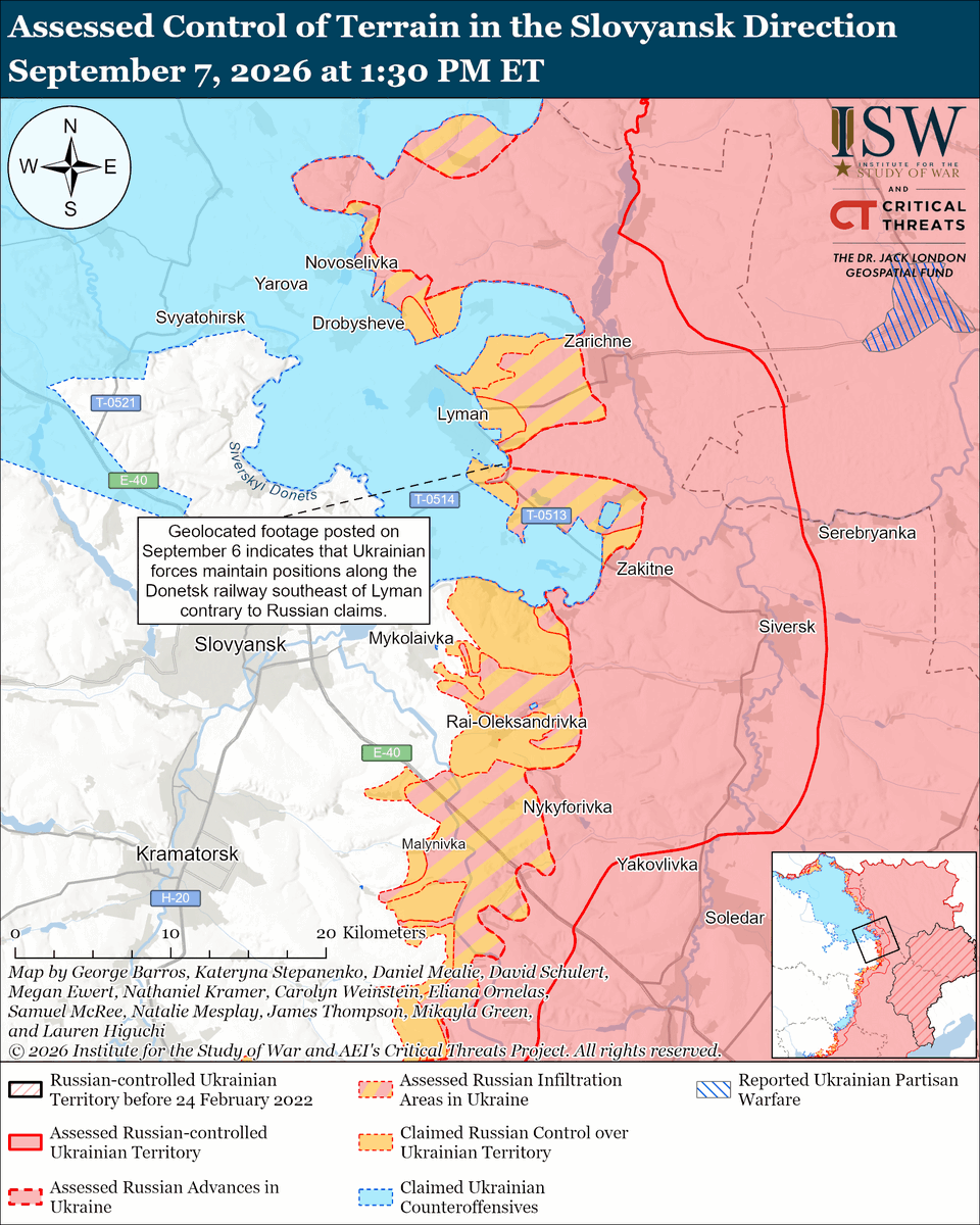TheStudyofWar's tweet photo. NEW: Negotiations to secure the durable and lasting peace that US President Donald Trump has said he aims for cannot be based on Russian lies. They can only be based on the actual realities of the battlefield and the real trajectory of the war, which does not favor Russia.

More Key Takeaways:

The Ukrainian military demonstrated, and a Kremlin-affiliated milblogger acknowledged, the falsity of one of Russian President Vladimir Putin's more outrageous claims of fictitious Russian gains in Donetsk Oblast.

The pervasive culture of lying within the Russian armed forces paradoxically both damages Russian forces' ability to fight effectively and supports exaggerated Kremlin claims that Putin weaponizes to enhance Russia's negotiation position.

Negotiations to secure the durable and lasting peace that US President Donald Trump has said he aims for cannot be based on Russian lies. They can only be based on the actual realities of the battlefield and the real trajectory of the war, which does not favor Russia.

Ukrainian forces recently advanced in the Slovyansk direction and the Kostyantynivka-Druzhkivka tactical area.

Russia launched 92 drones against Ukraine overnight. Ukrainian forces continued their long-range strike campaign against Russian military assets and oil infrastructure on the night of September 6 to 7.
