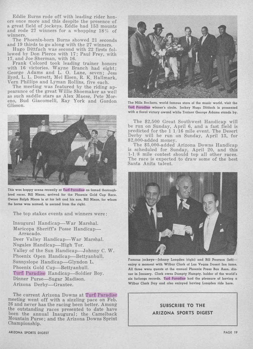 turf_paradise's tweet photo. From the 1958 Archives:

A record-breaking season at Turf Paradise! 🏇

Across 32 days of racing, 137,600 fans came through the gates and nearly $5 million was wagered. The season’s brightest star was Bettyanbull, who equaled the five-furlong world record and won both the Phoenix Gold Cup and Phoenix Open Handicap.