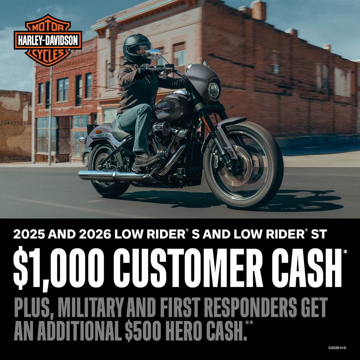 JolynnDuffrt's tweet photo. Your next great adventure starts in Williamsport. July 1–Aug 31, 2026: get $1, 000 Customer Cash on select new 2025–2026 Low Rider S and ST models. Military, veterans, and first responders get an extra $500 Hero Cash. Test ride today. https://t.co/WE9jPtrRf3
