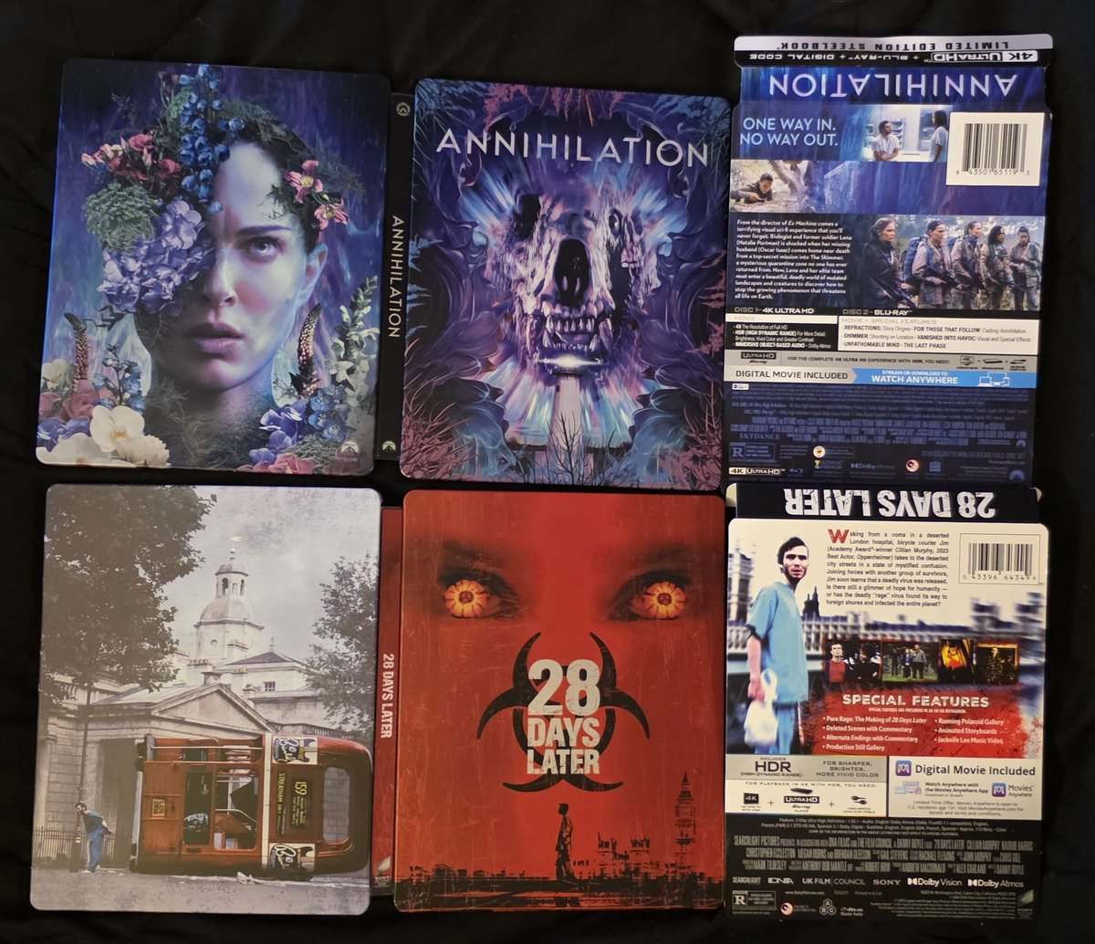 bampac29's tweet photo. Another couple great additions to my steelbook collection. Very beautiful design for #Annihilation and glad to have #28DaysLater as now we need a #28WeeksLater steelbook to complete the collection https://t.co/Q9BhU1pGGi