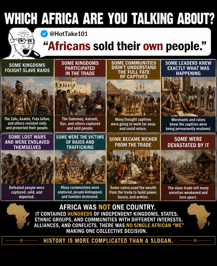 JeffFortetx's tweet photo. @soulaaniny I get the humor, but the vast majority of Africans weren't involved in the transatlantic slave trade.  They never even tell you about the tribes who fought and died to stop it.  Africa wasn't a monolith. 🤷 https://t.co/MhY8OvajFg