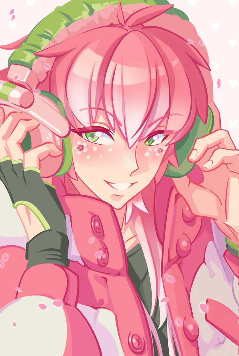 SelenitisDraws's tweet photo. I forgot to post these here, there was a sakura themed dmmd cupsleeve event last weekend, and I drew the aoba photocard for it!! I also drew a little NoiAo sticker 🌸 https://t.co/6k09TI0uTa