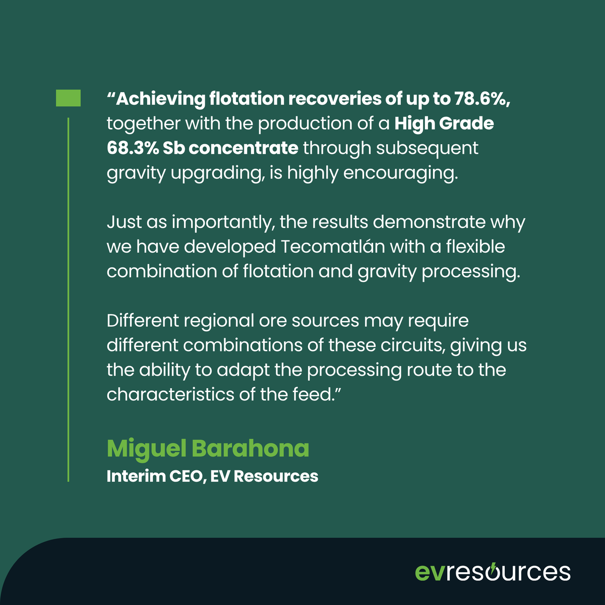 EVResources_EVR's tweet photo. Vinatas testwork delivers up to 78.6% Sb recovery and 68.3% Sb concentrate, confirming a second regional ore source compatible with Tecomatlán's flexible flotation and gravity circuit and supporting $EVR's flexible processing-hub strategy.

https://t.co/pnYzyMBbNy

#ASX #Antimony https://t.co/4wu1DSFNGn