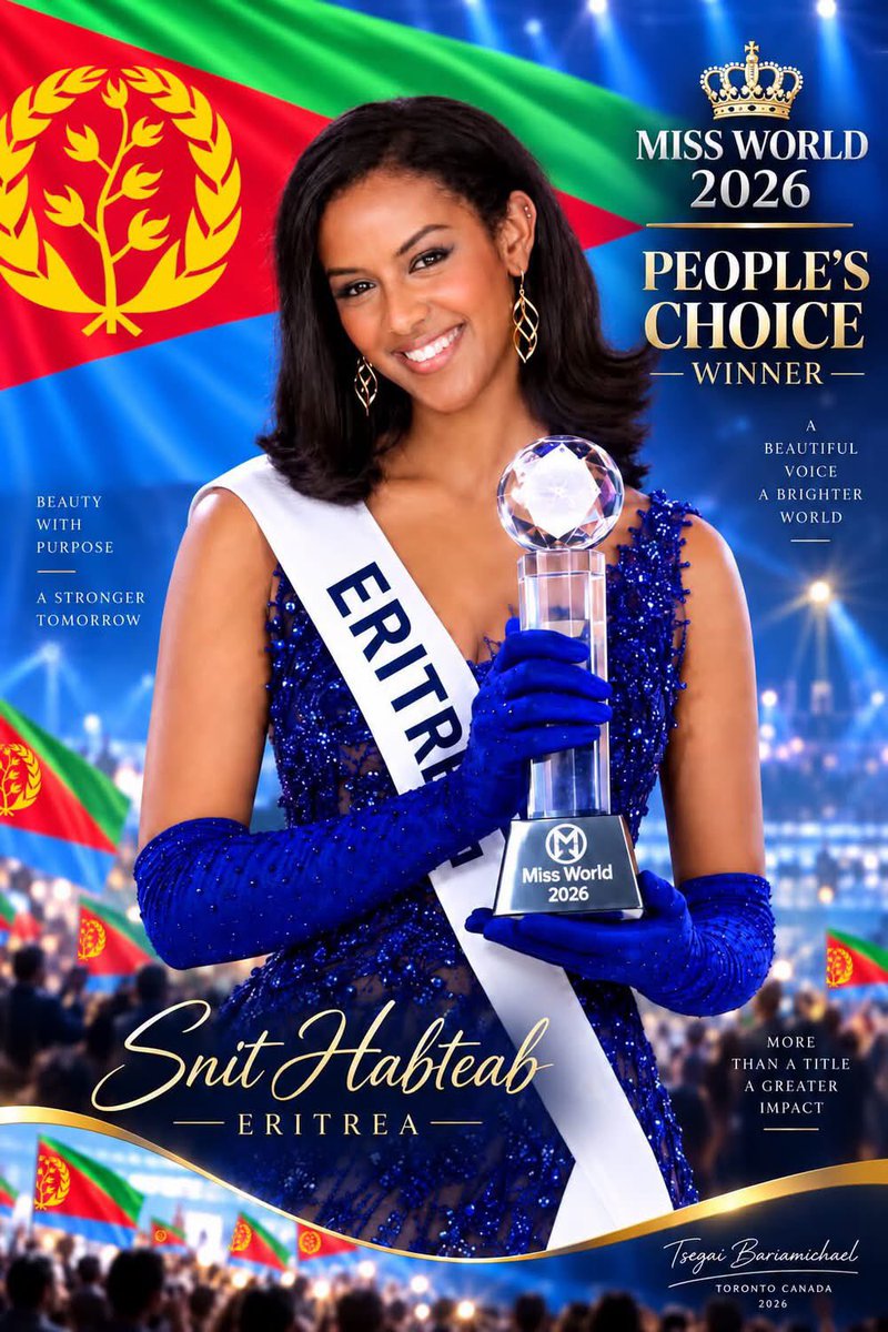 Sharronyemane's tweet photo. Miss World 2026 Winner Crowned as Eritrea’s Snit Reaches Top 6
Snit Habteab Tewoldemedhin became the country’s first contestant to participate in Miss World and ultimately reached the final six.
#ERITREA 🇪🇷
https://t.co/lAH4kMi2Np https://t.co/KFnSd6XUKi
