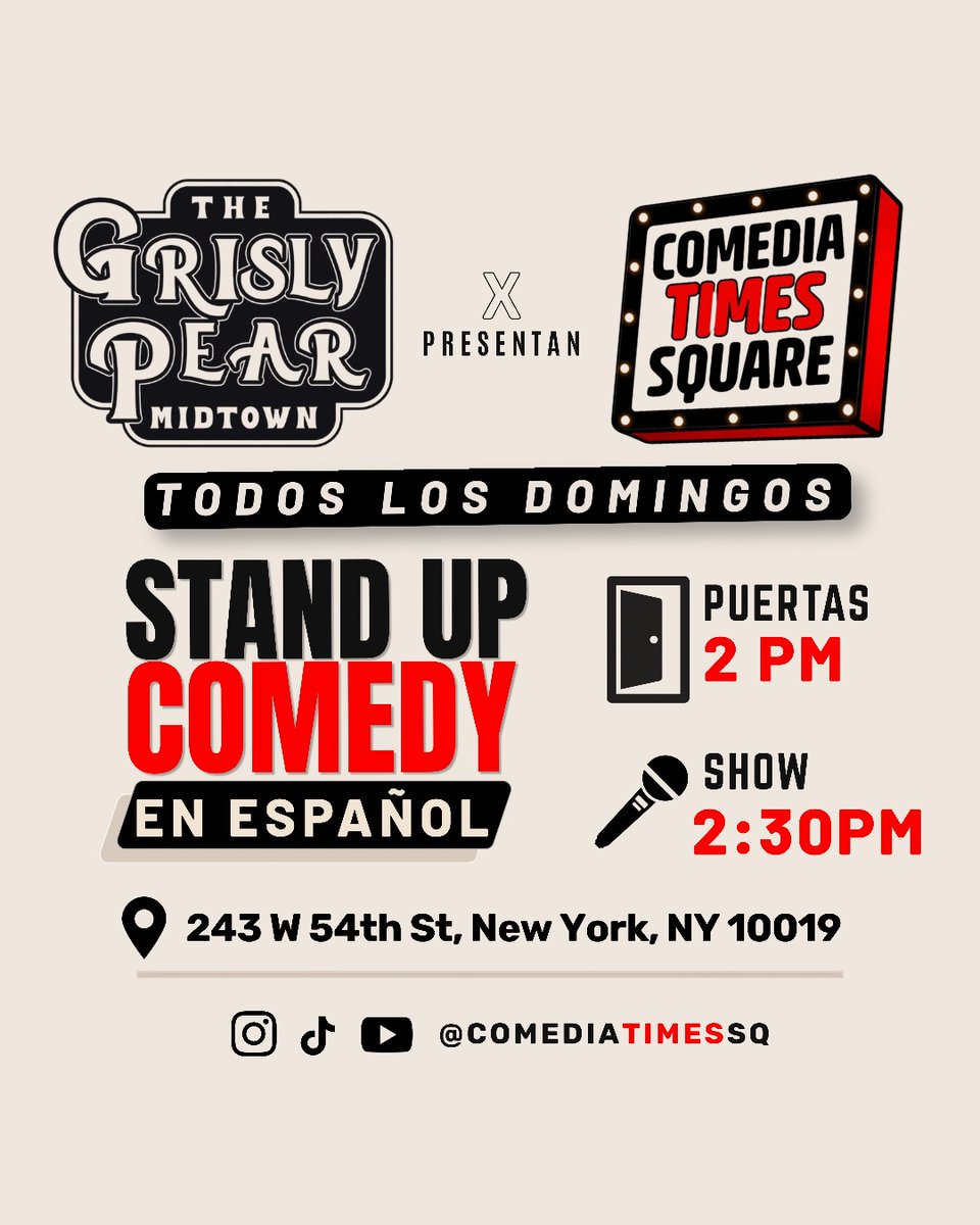 ComediaTimesSQ's tweet photo. 🎤 Última foto en @westwaydiner . Próxima parada: @grislypear – Midtown 🍐🔥 Así cerramos el verano: 10 comediantes en tarima, una gran audiencia y otro domingo haciendo stand up en español en Nueva York.… #ComediaTimesSQ #ComediaEnEspañol #StandUpEnEspañol #LatinosEnNYC https://t.co/4PsW7pQxoG