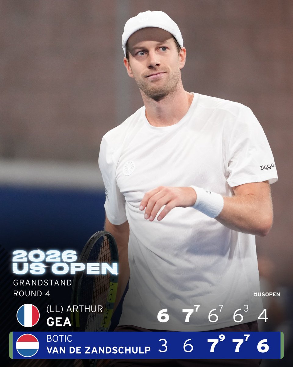 usopen's tweet photo. FROM TWO SETS DOWN IN OVER FIVE HOURS!

Botic Van de Zandschulp is into the US Open quarterfinals 😤 https://t.co/ECxEHwGXEz