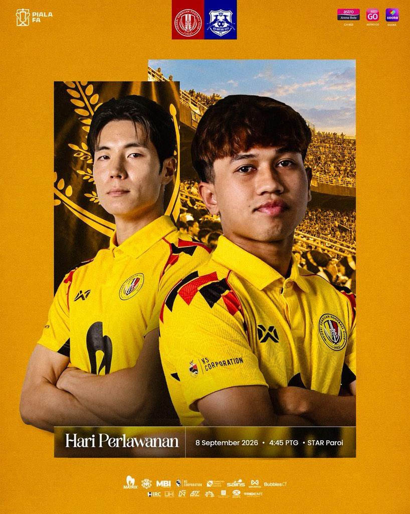 nsfc1923's tweet photo. ⚔️HARI PERLAWANAN PIALA FA 2026-27 | PUSINGAN 16 (2)

Negeri Sembilan FC vs Kelantan City FC (Agg: 0-2)
⏰ 4.45 petang
🏟️ Stadium Tuanku Abdul Rahman, Paroi
📺 Astro Arena CH803, Astro GO dan Sooka

#NSEKEL #NSFC #HobinJangHobin https://t.co/s5r3EXtNZq