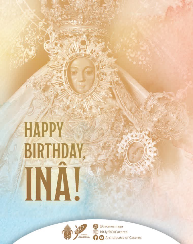 ABSCBNNews's tweet photo. HAPPY BIRTHDAY, INÂ!

The Archdiocese of Caceres in Naga City, Camarines Sur greeted Bicolandia’s patroness, Nuestra Señora de Peñafrancia, a happy birthday this Tuesday, September 8, in celebration of the Nativity of the Blessed Virgin Mary.

This comes ahead of the Peñafrancia Fiesta, a deeply celebrated annual religious fest in the Bicol Region.

“As Inâ who nurtures a growing Church, we honor the Mother who continues to gather us as one family in faith and leads us ever closer to her Son, Jesus Christ,” it added. | via @jessiecruzat 

(📷: Archdiocese of Caceres)