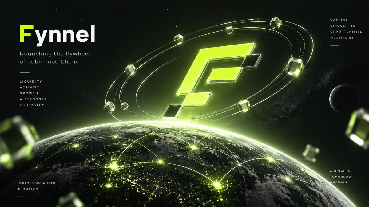 FynnelFi's tweet photo. Fynnel is building the liquidity flywheel for Robinhood Chain, with a simple focus: making capital more productive and keeping liquidity moving through the ecosystem.

The idea goes beyond TVL. Fynnel is designed around the flow between liquidity, DeFi activity and new opportunities, creating a system where each part can strengthen the next.

Early days, first turn. Fynnel is here to nourish the flywheel and help Robinhood Chain build lasting onchain momentum.