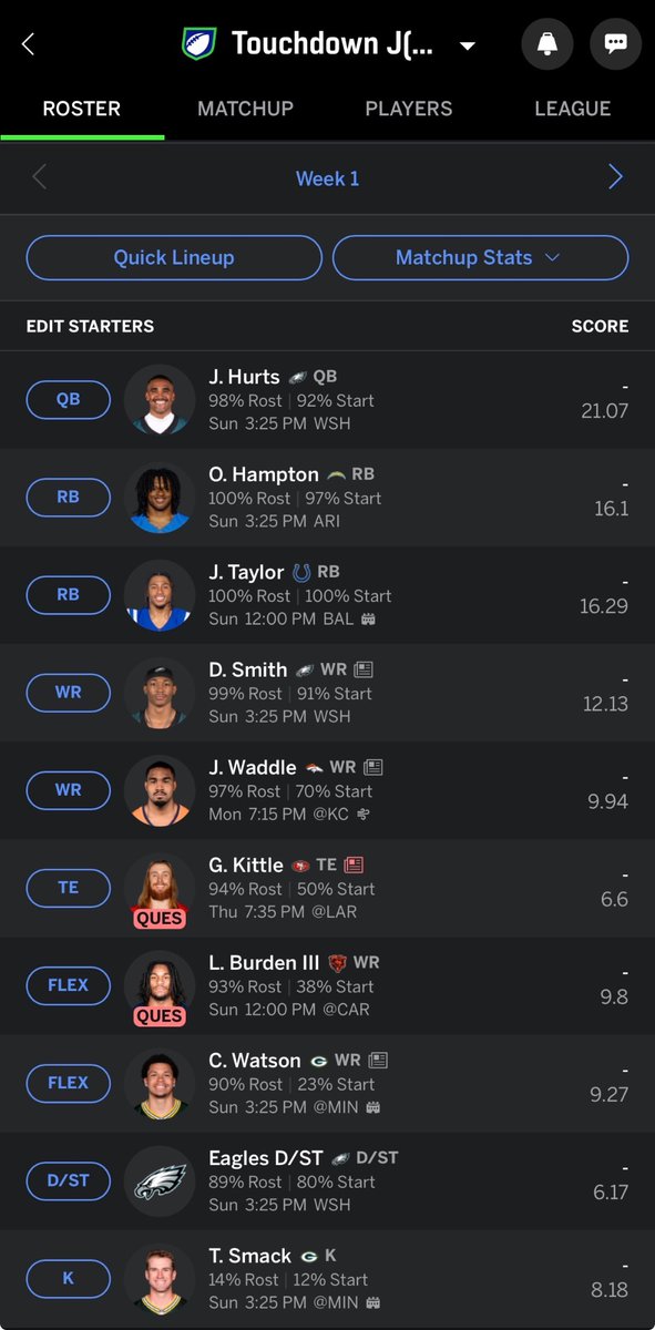BScott_5's tweet photo. @JoshNorris @fantasysmyth 10-team half ppr. Am I cooked? https://t.co/1jeEvRakRh