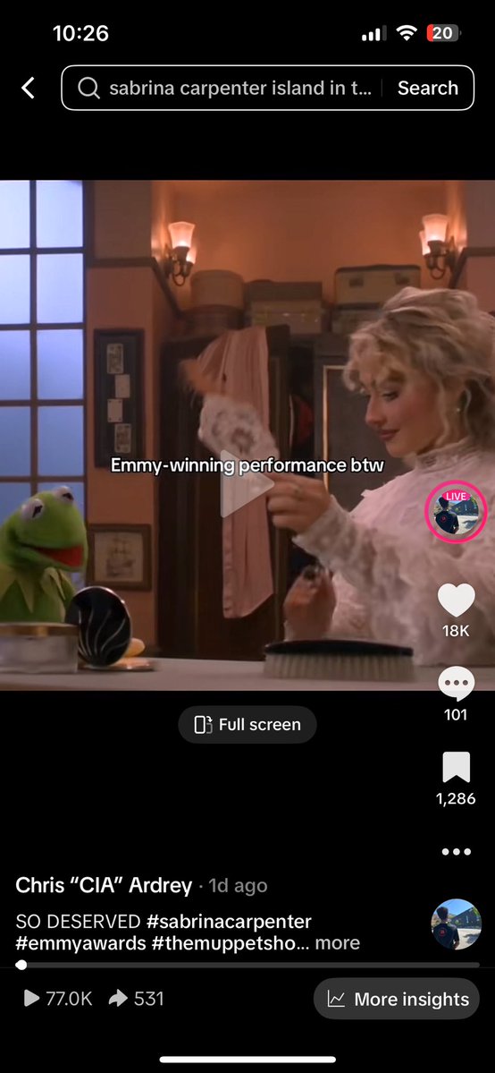 TheGreatCIAlt's tweet photo. I’m actually gonna cry man this is already one of my biggest TikToks ever I felt the passion to make it flowing so much through me after Sabrina won the Emmy and I was really proud of how it turned out this is awesome I really loved The Muppets special so much ❤️ https://t.co/ru7Esx0kSQ