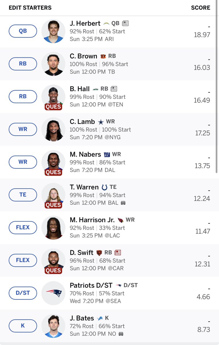 dylantlester's tweet photo. @SwiftYouTube_ Swift rate my team. 10 team full ppr, extra flex. https://t.co/uuX2eWapxS