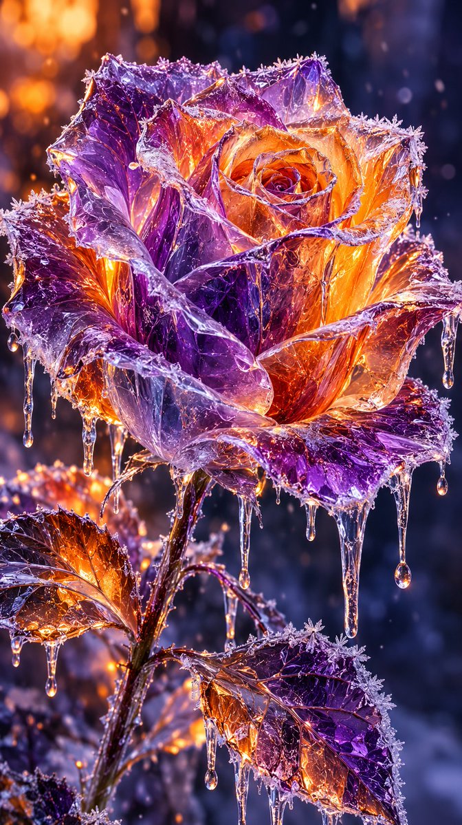 mythoughts_ai's tweet photo. ❄️ Frozen Ember
“Where winter meets fire, even silence begins to glow.” ✨
#FrozenBeauty #PurpleAndOrange #IceArt #SurrealArt #FantasyArt #CrystalRose #EtherealBeauty #MagicalArt #DigitalArt #AIArt #Surrealism #LuxuryArt #Dreamscape #ArtLovers #VisualMagic https://t.co/if04phJ6dh