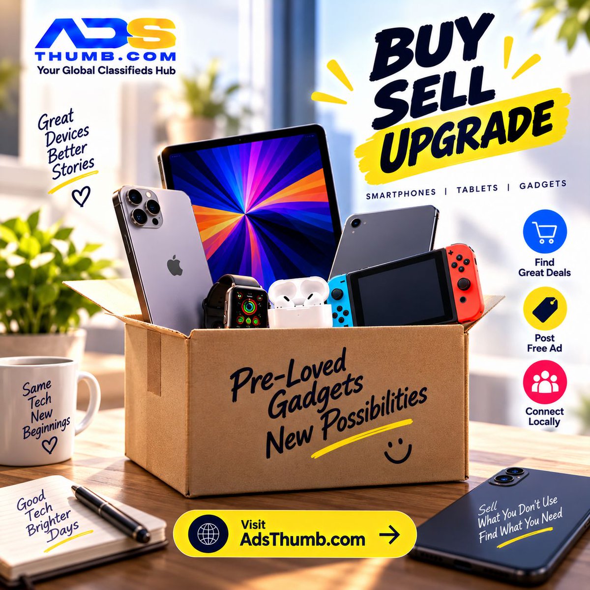 adsthumb's tweet photo. Browse. Discover. Find Used Tech. | https://t.co/ZBc0iQDmDM
From smartphones and tablets to earbuds, smartwatches, gaming devices, and accessories, explore a wide range of technology classifieds posted by advertisers on AdsThumb.
#UsedSmartphones #Tablets #Electronics #GadgetDeal https://t.co/tMxAj7HaZY