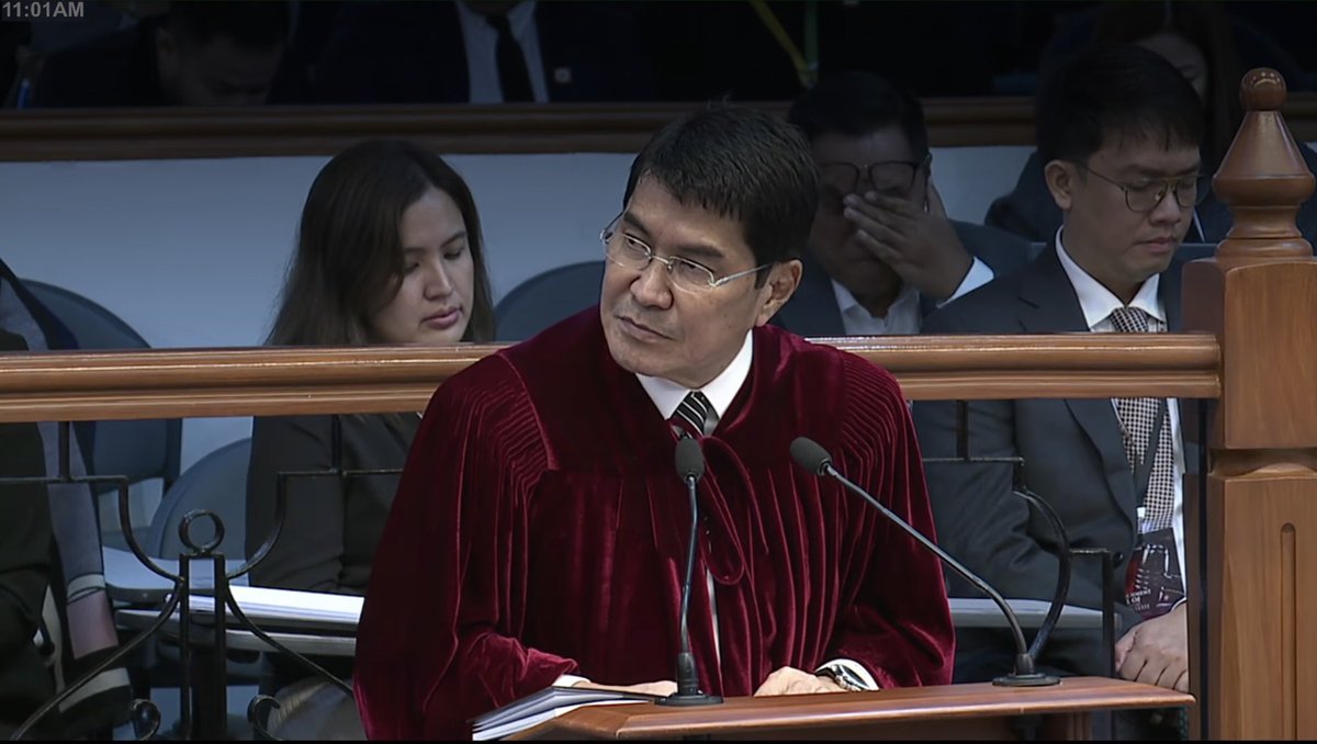 jesusfalcis's tweet photo. 🚨 JUST IN: Senator Erwin Tulfo raises the issue of who are “all members of the Senate” for the purpose of counting the 2/3s to convict.

He raises the issue of absurdity – what if 9 Senators are absent on the day of voting?

TAMA. COMMON SENSE! 👏

Avoid absurdity.

#ConvictSara https://t.co/OIeWRIlczA