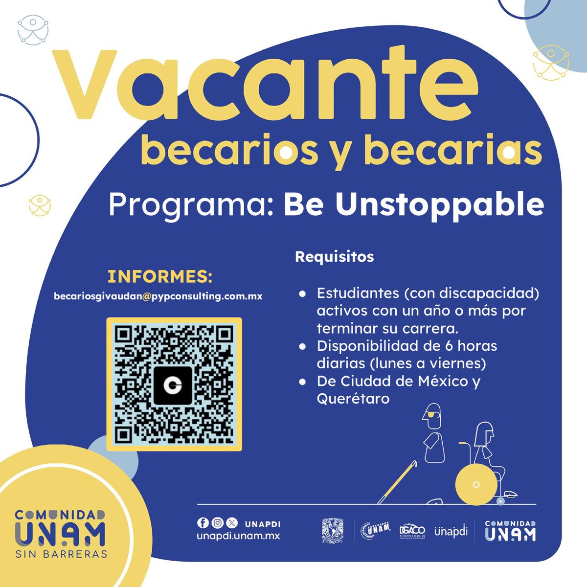 Comunidad_UNAM's tweet photo. ¡La 3.ª generación de #BeUnstoppable está por llegar!
Givaudan abre su convocatoria para estudiantes con discapacidad.
📍 CDMX y Querétaro
🗓️ Inscripciones desde el 10 de agosto.
🔗 Regístrate aquí: https://t.co/Q6JbaTqLNH
#ComunidadUNAM #UNAPDI
@CulturaUNAM @RadioUNAM @tvunam https://t.co/jRqeHM1xfG