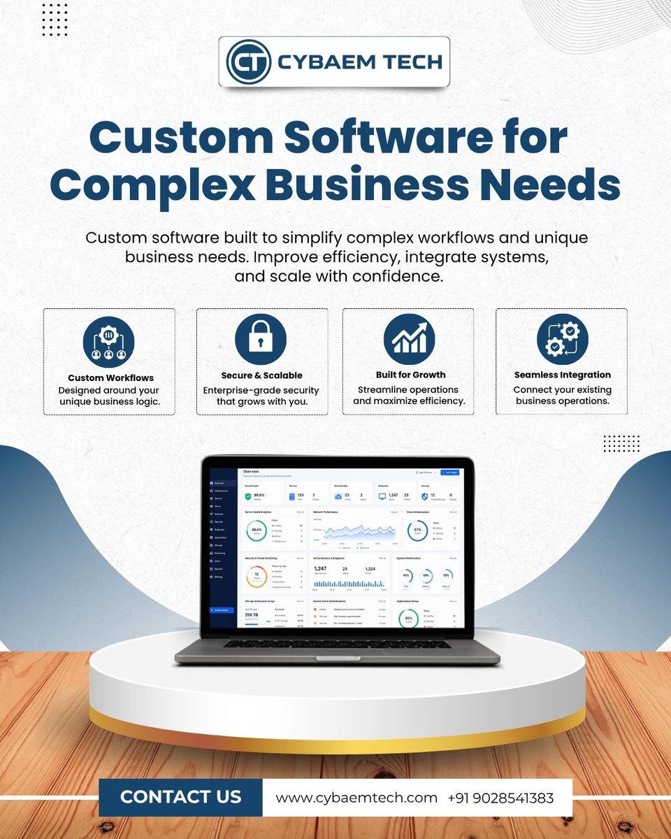 Cybaem_Tech's tweet photo. Outgrowing Off-the-Shelf Software?
We build secure, customized enterprise software tailored to your workflows, eliminating bottlenecks, streamlining operations, and creating a scalable digital foundation. 
#EnterpriseSoftware #CustomSoftware #DigitalTransformation https://t.co/uCGWdn7BZR